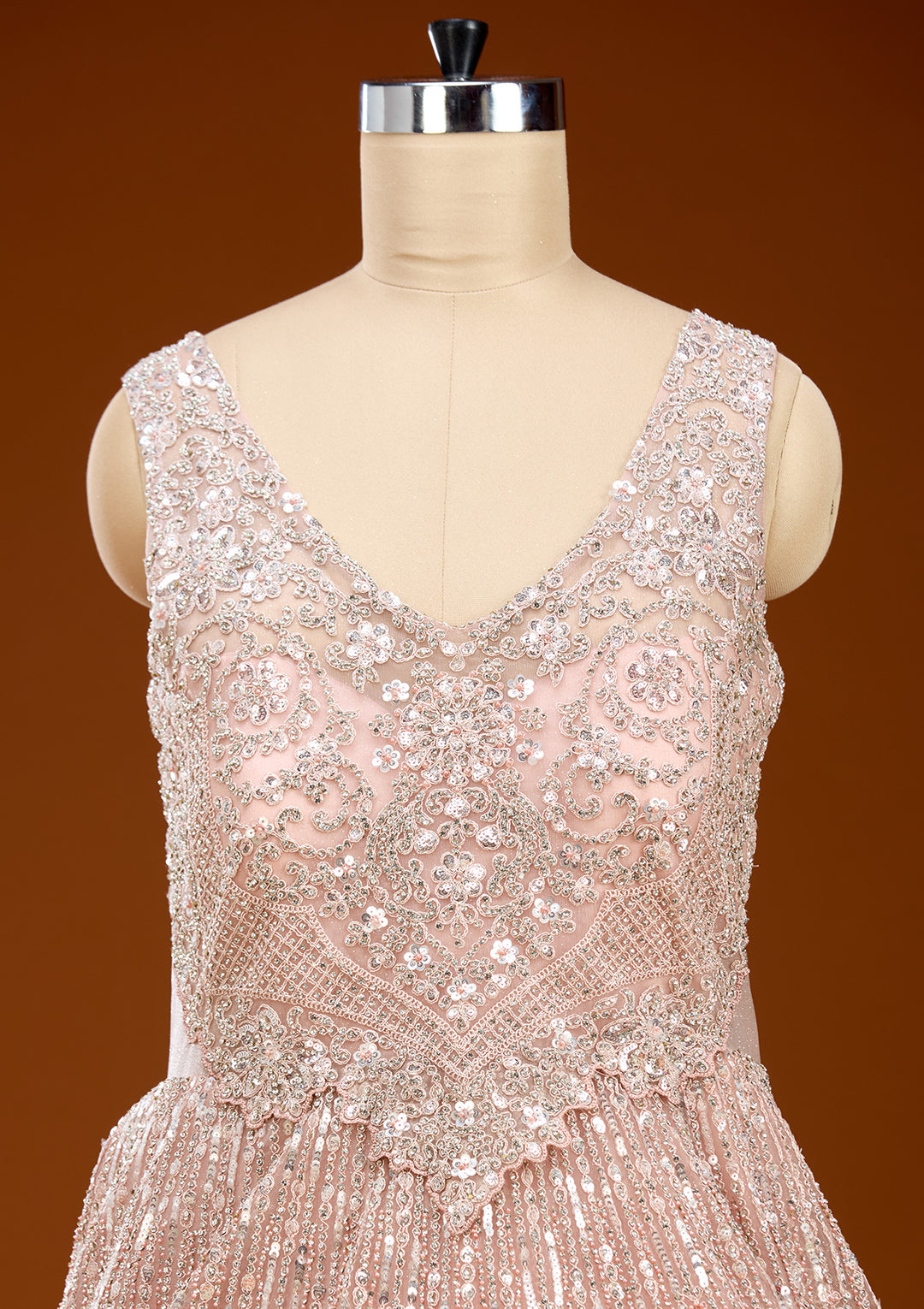 Peach Stonework Net Gown