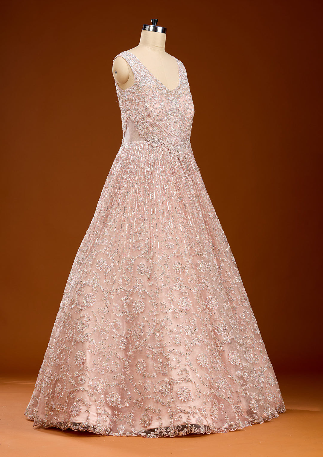 Peach Stonework Net Gown