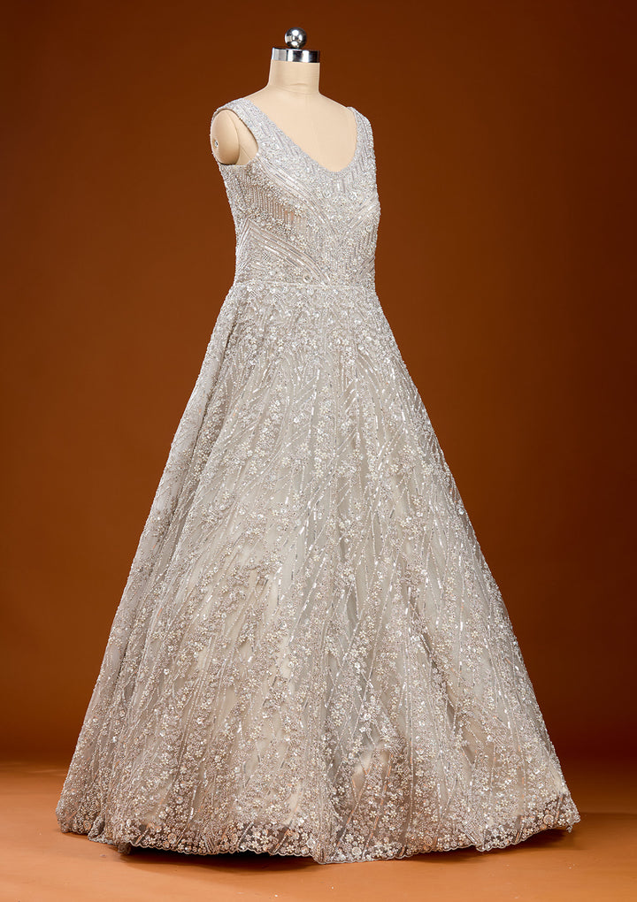 Grey Stonework Net Gown