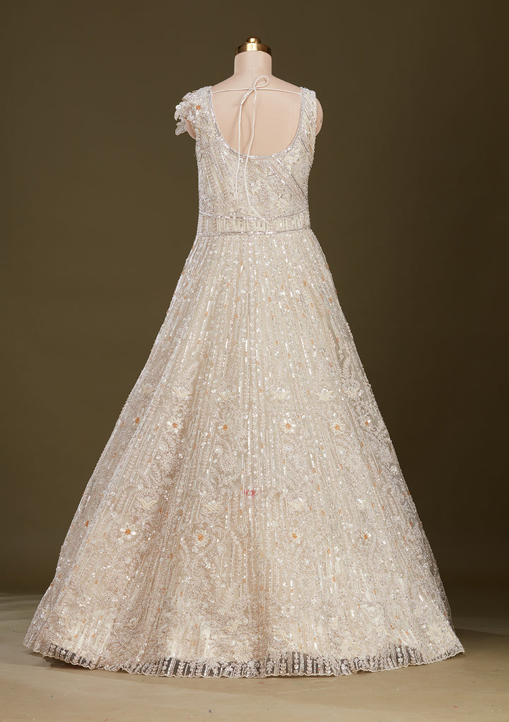 Cream Stonework Net Gown