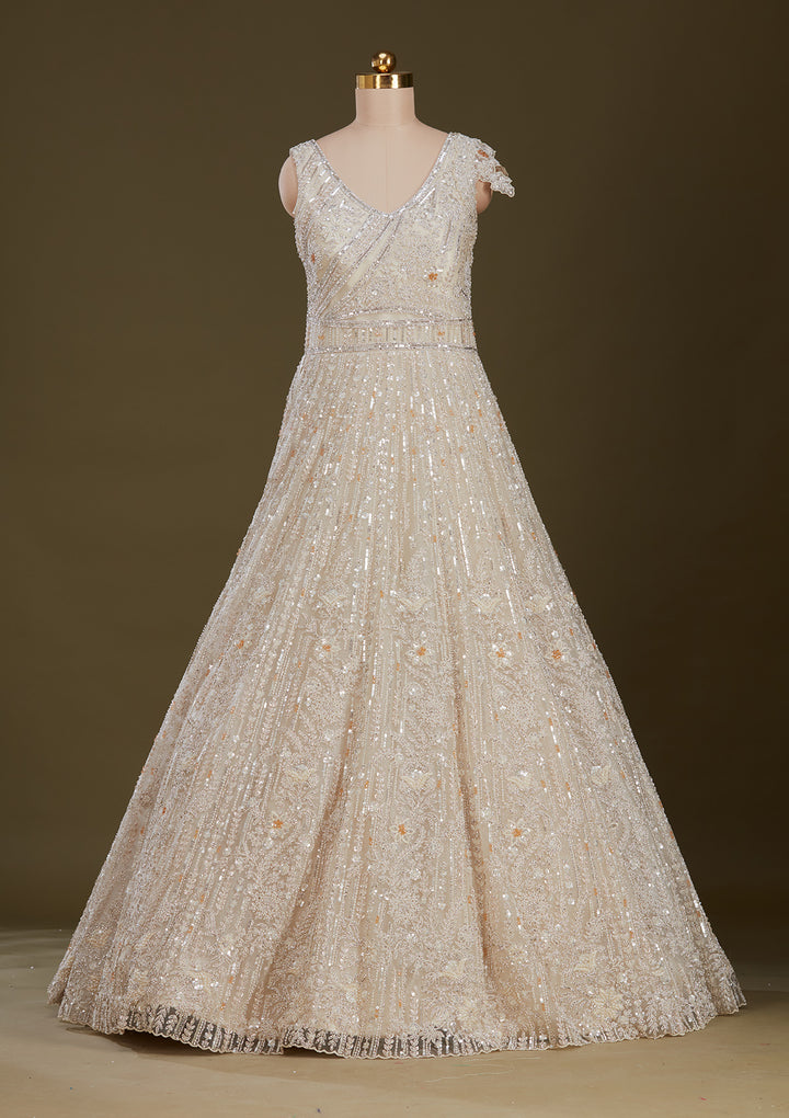 Cream Stonework Net Gown