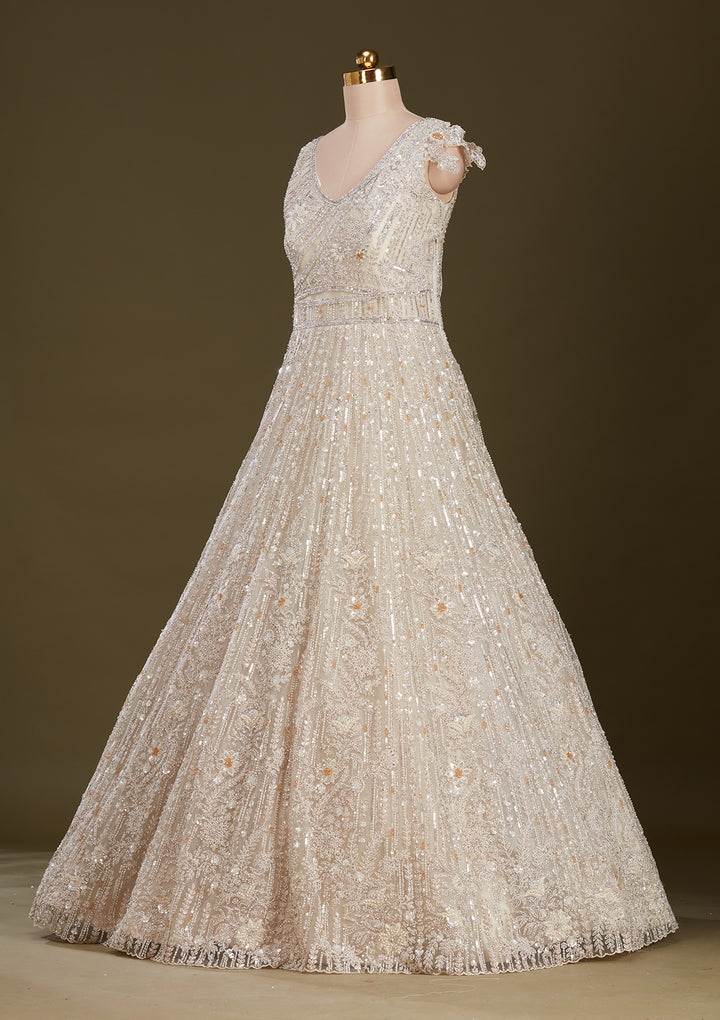 Cream Stonework Net Gown