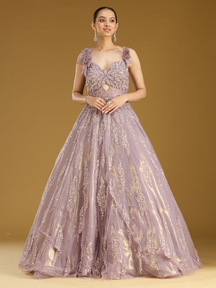 Mauve Stonework (Silver) Tissue Gown