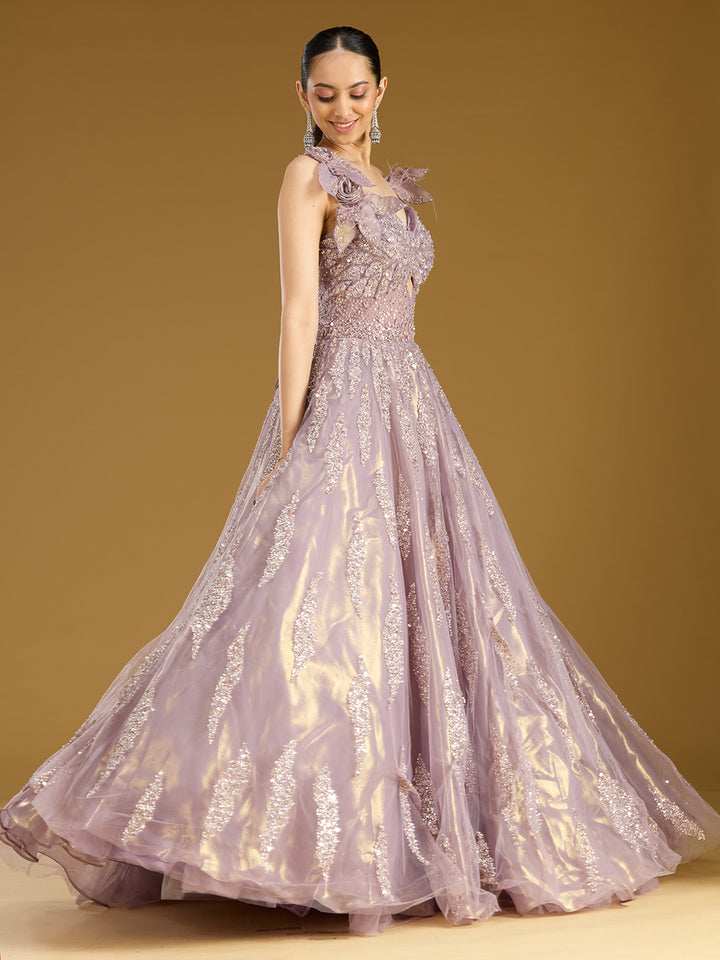 Mauve Stonework (Silver) Tissue Gown