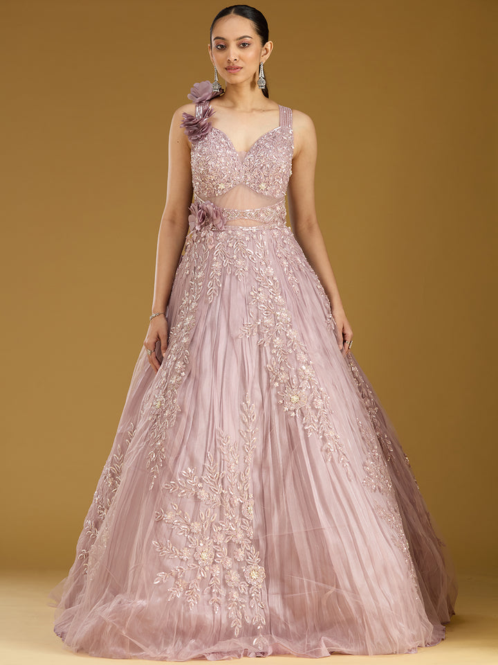 Onion Pink Stonework (Silver) Tissue Gown