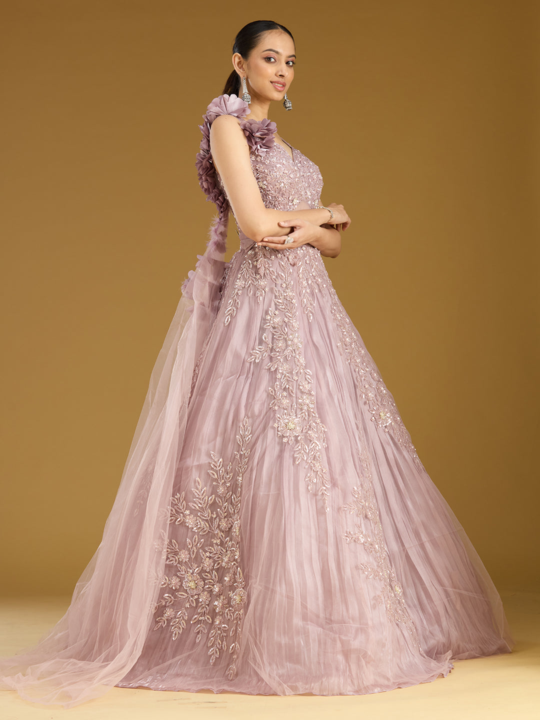 Onion Pink Stonework (Silver) Tissue Gown