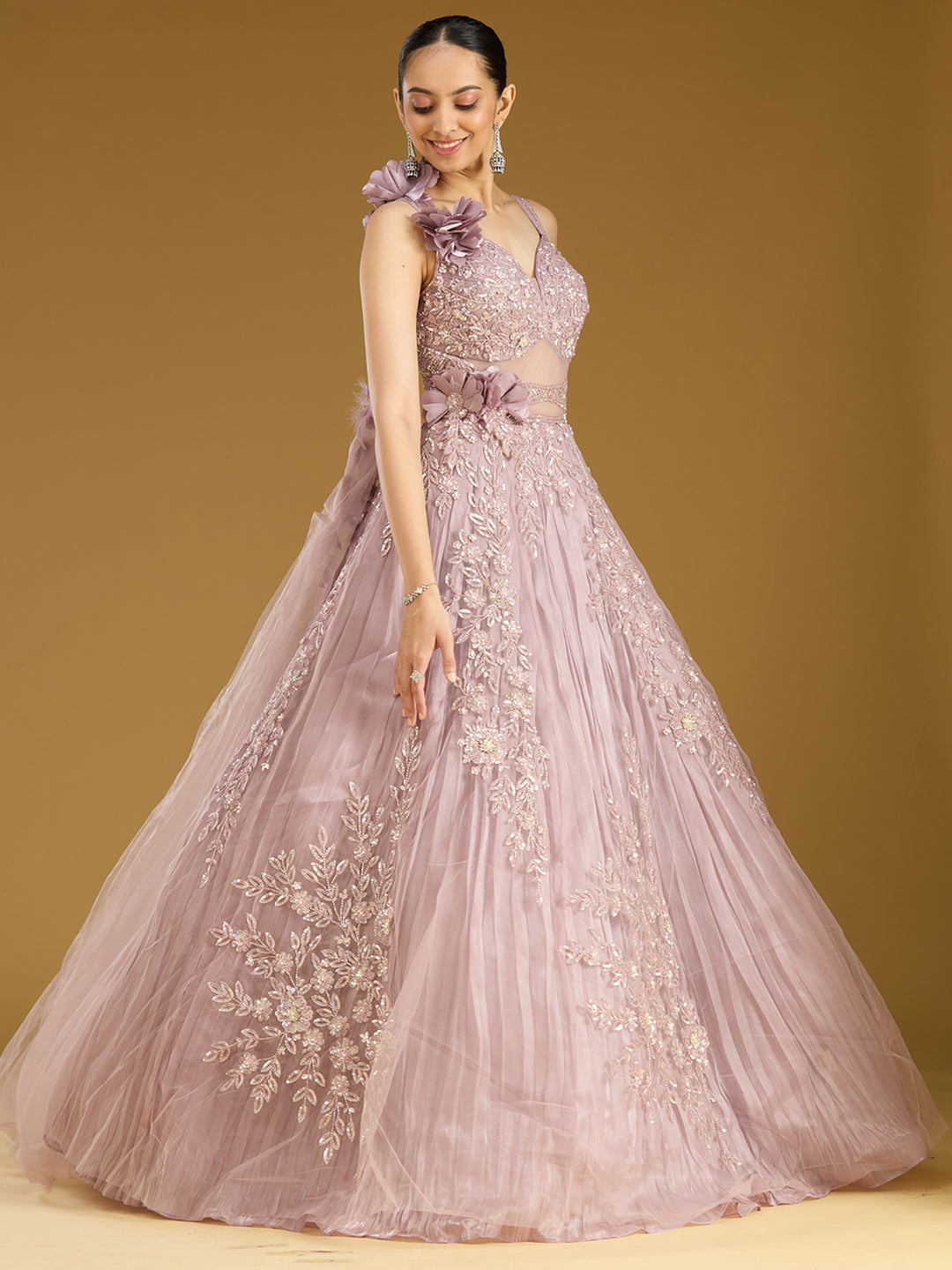 Onion Pink Stonework (Silver) Tissue Gown