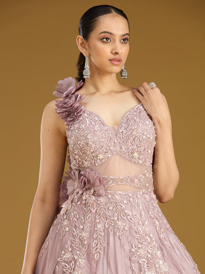 Onion Pink Stonework (Silver) Tissue Gown