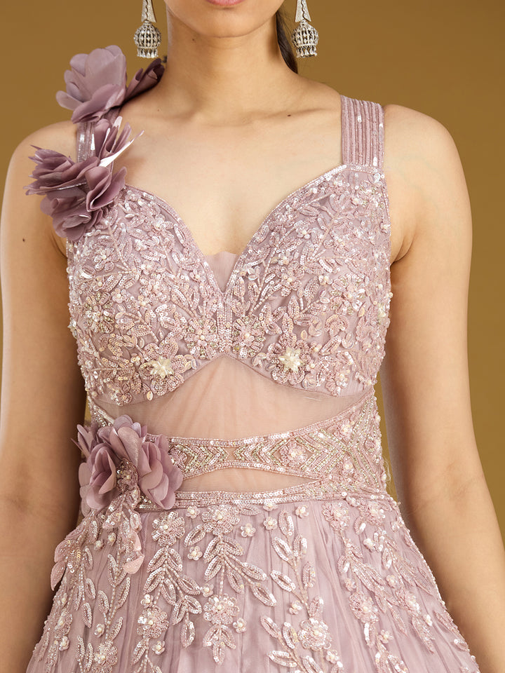 Onion Pink Stonework (Silver) Tissue Gown