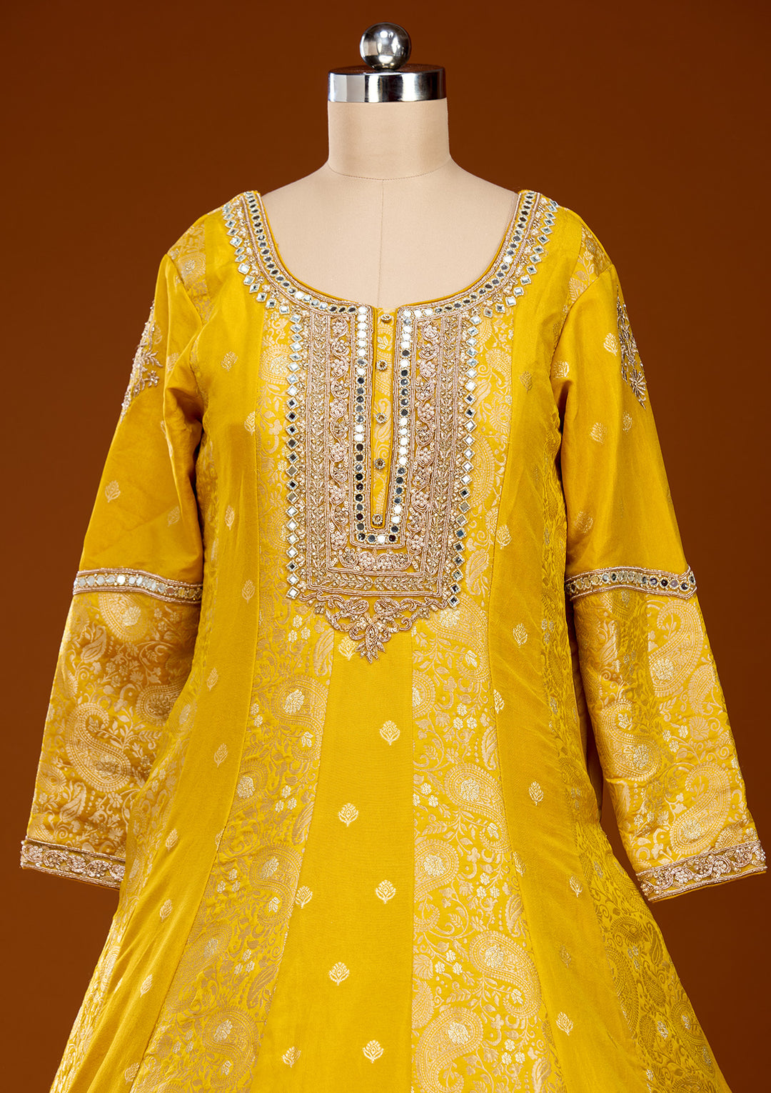 Yellow Zariwork Banarasi Gown