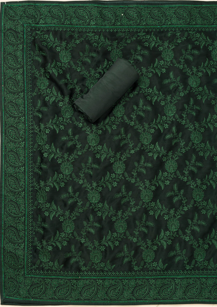 Bottle Green Swarovski Semi Crepe Unstitched Salwar Suit