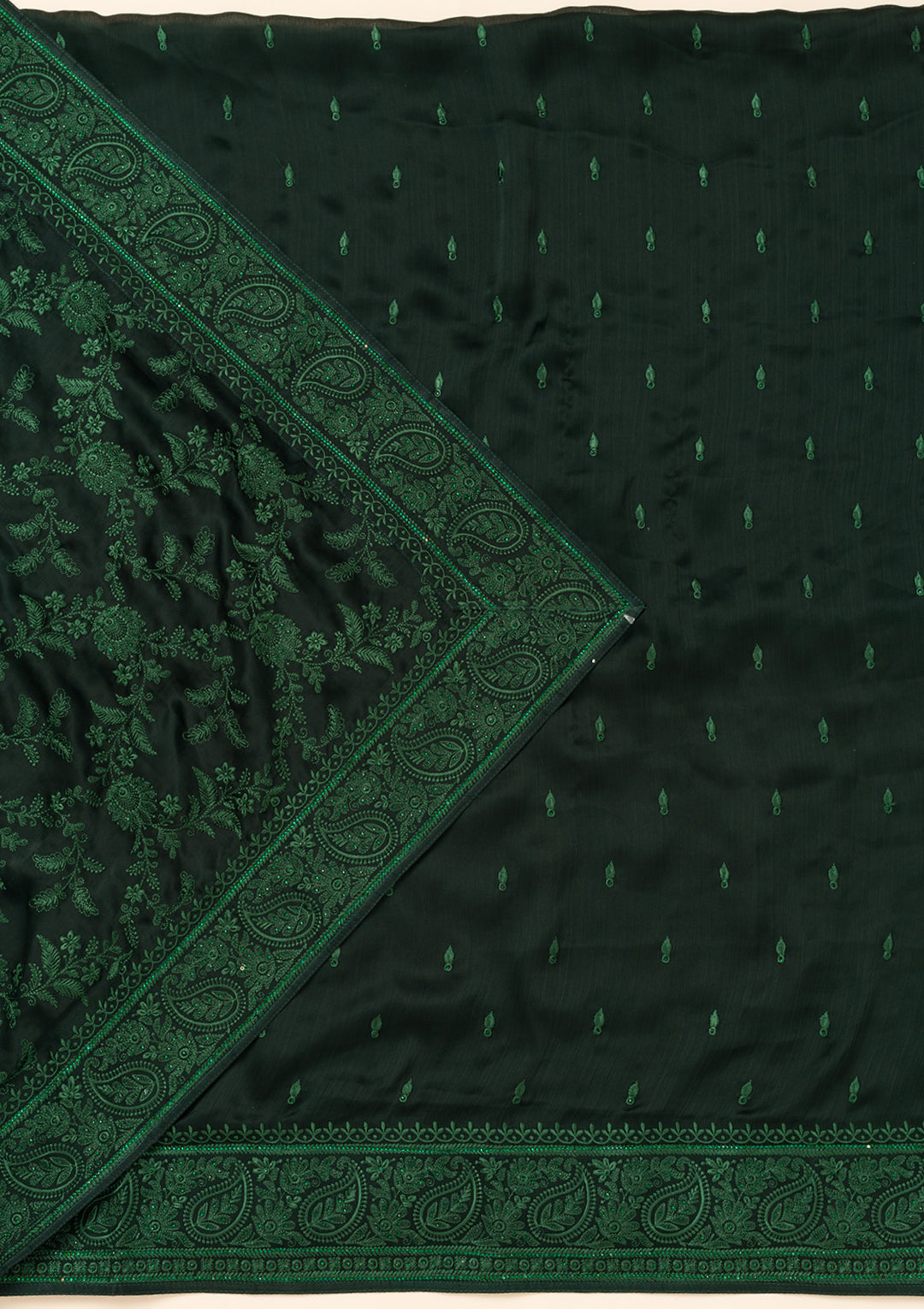 Bottle Green Swarovski Semi Crepe Unstitched Salwar Suit