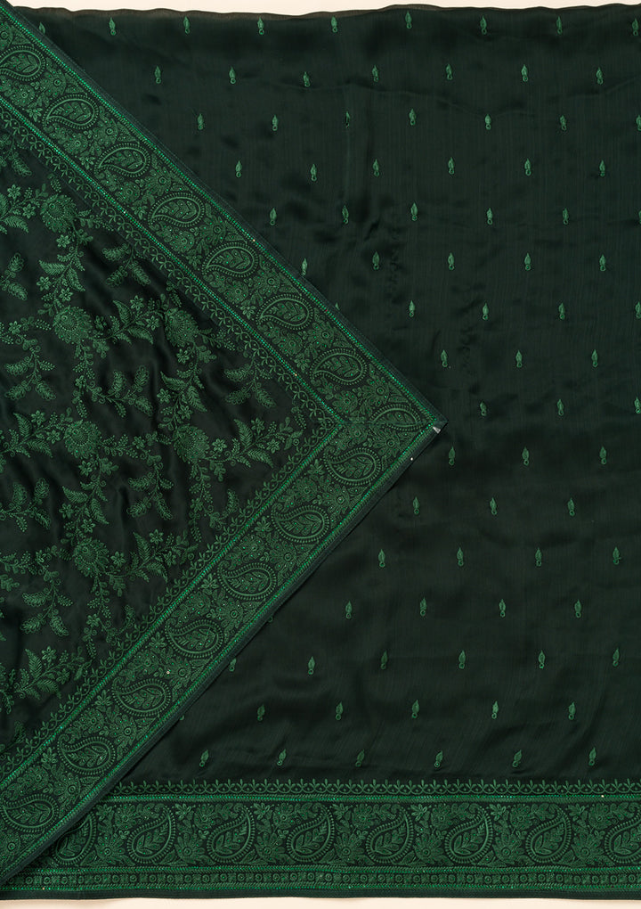 Bottle Green Swarovski Semi Crepe Unstitched Salwar Suit