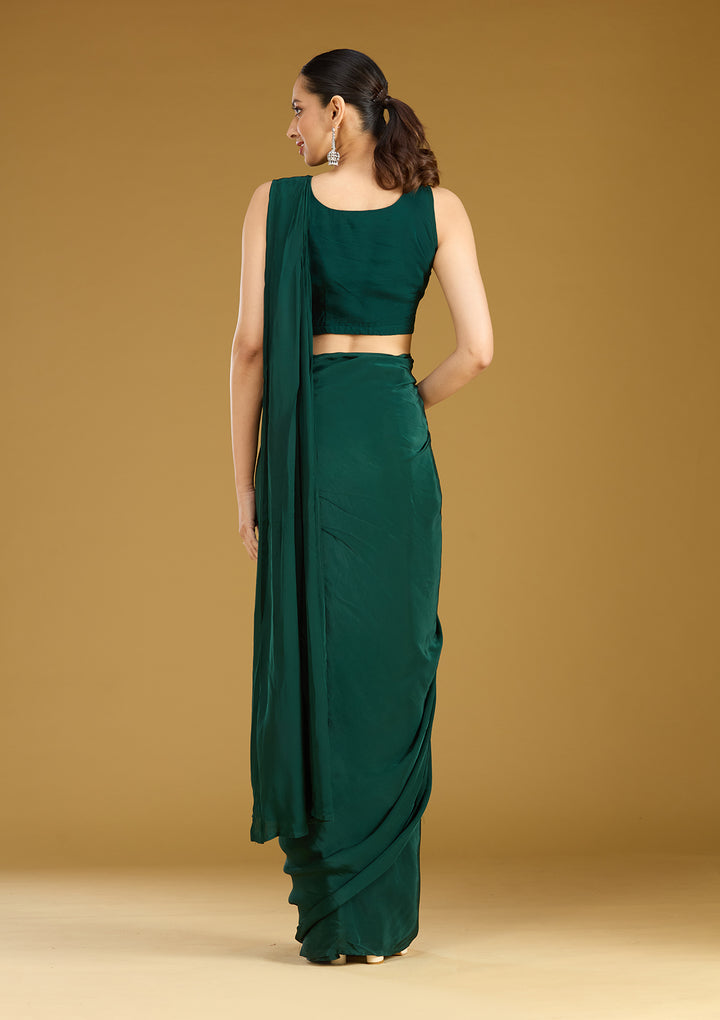 Teal Green Crepe  Cutdana Saree With Matching Blouse Piece