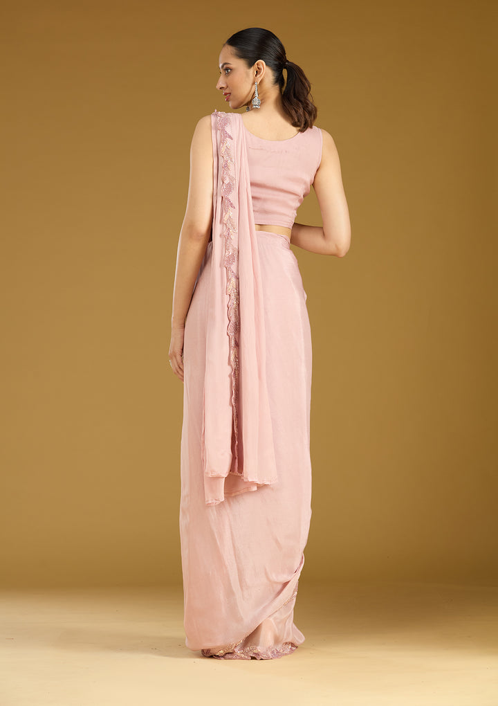 Onion Pink Sequins Satin Saree