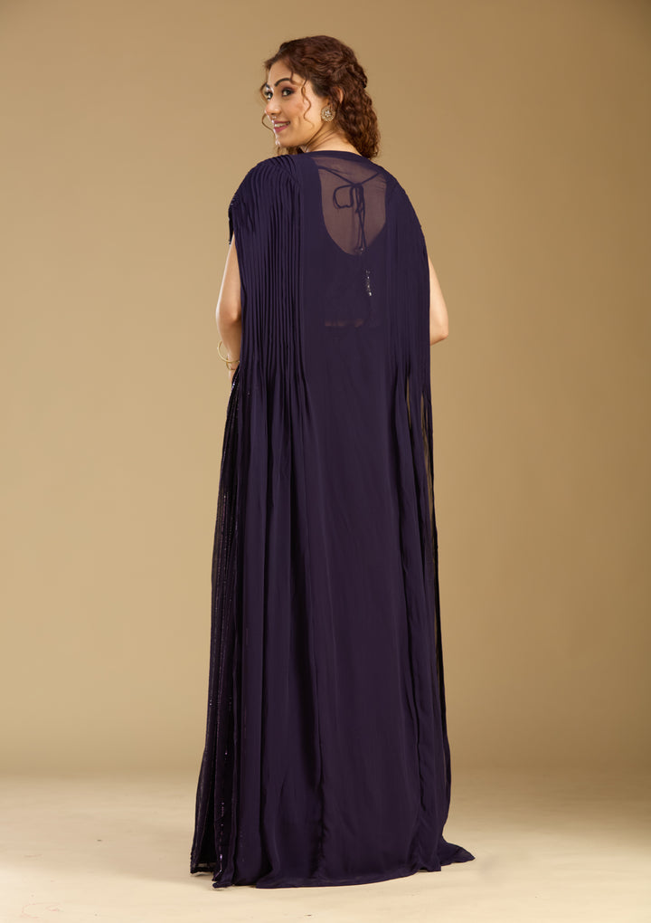 Purple Crepe  Sequins Saree With Matching Blouse Piece