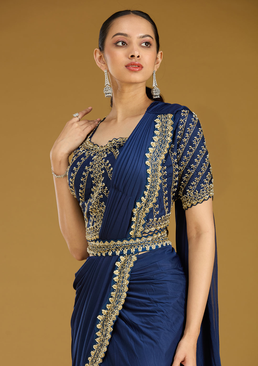 Royal Blue Cording Satin Readymade Saree