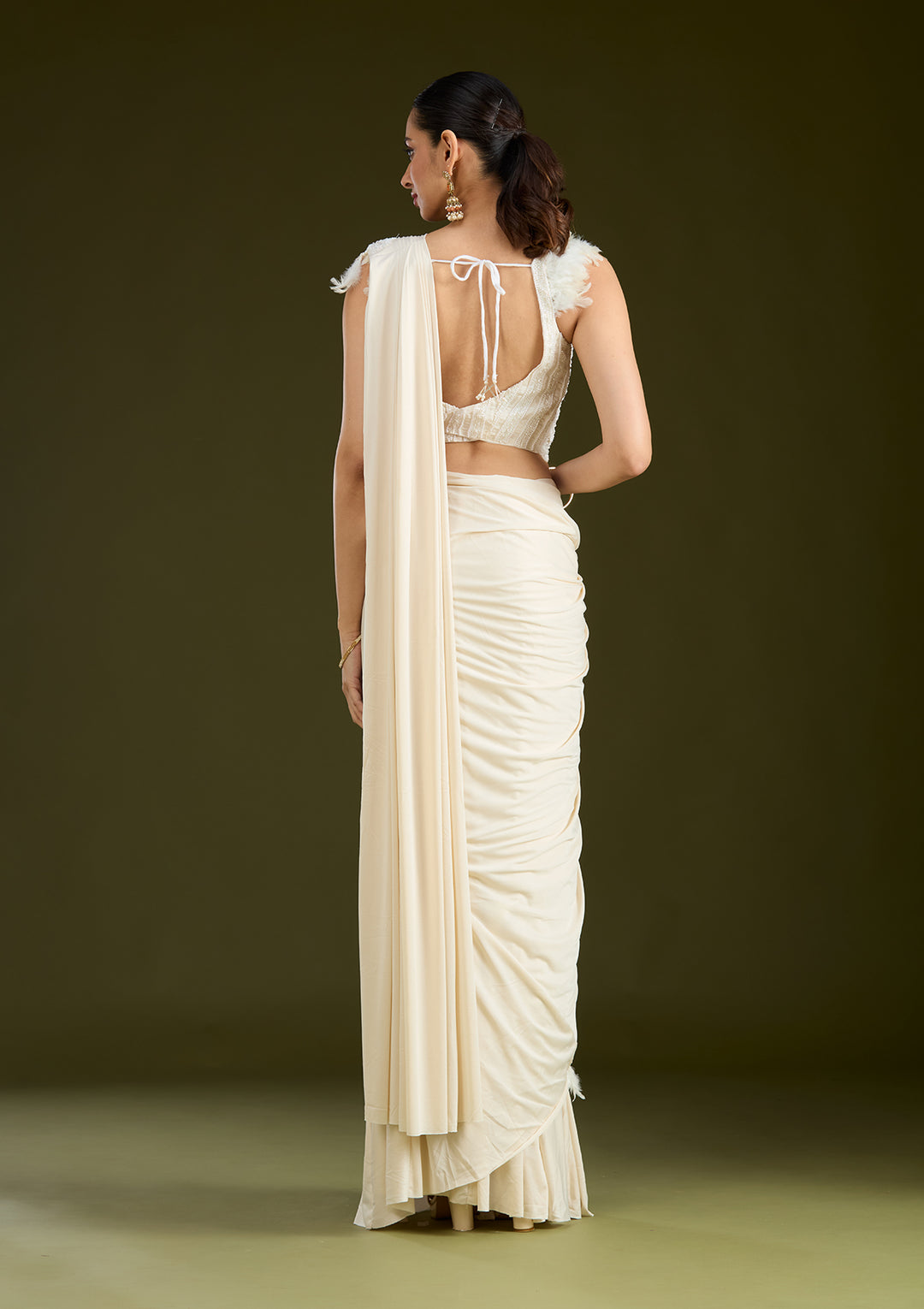 White Satin Cutdana Saree With Matching Blouse Piece