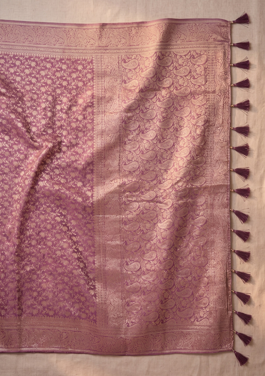 Mauve Satin Jaal Stonework Saree With Matching Blouse Piece