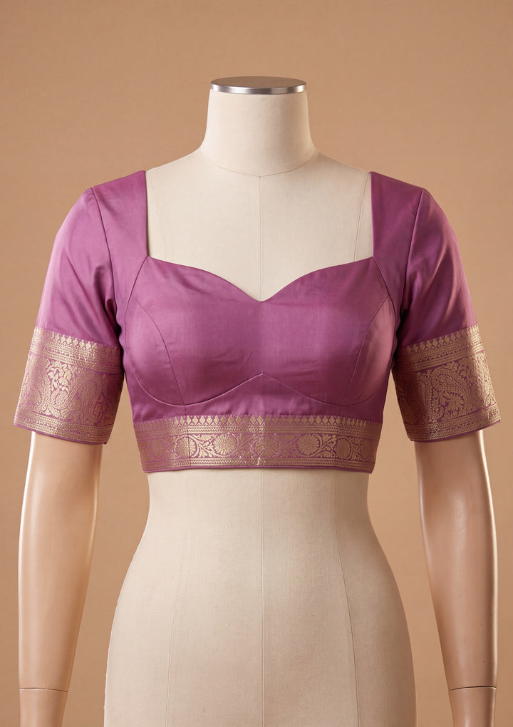 Mauve Satin Jaal Stonework Saree With Matching Blouse Piece
