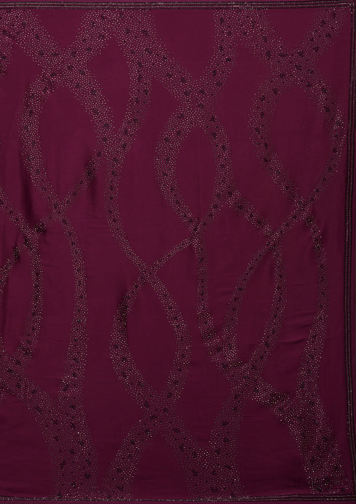 Wine Satin Swarovski Saree With Matching Blouse Piece