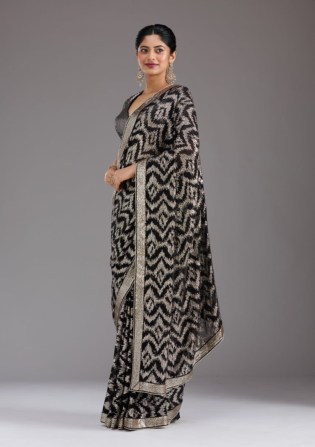 Black Sequins Georgette Saree