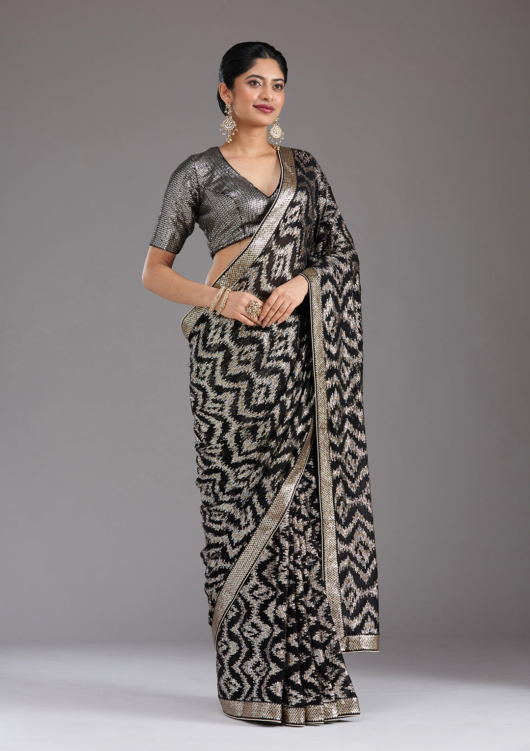 Black Sequins Georgette Saree