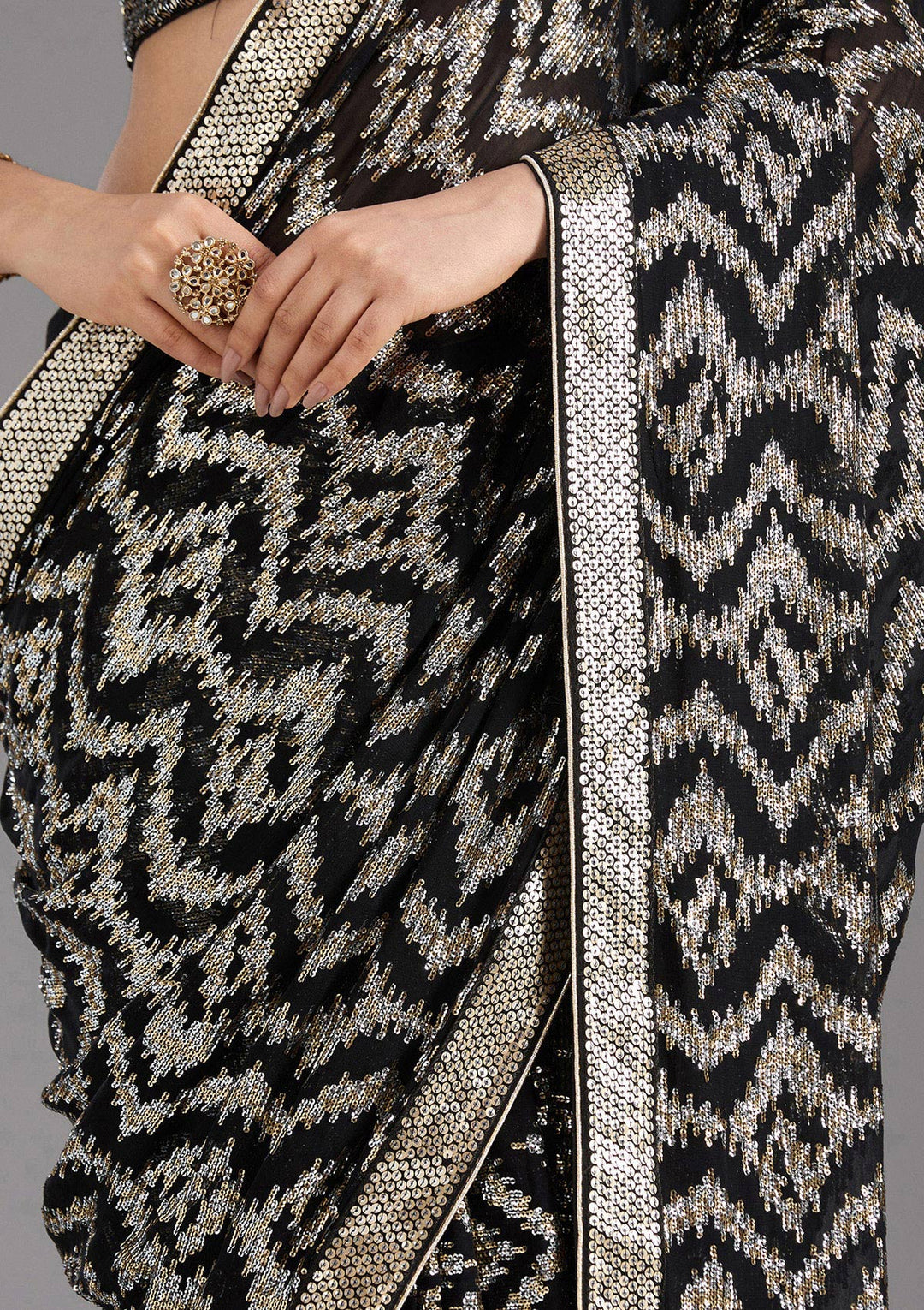 Black Sequins Georgette Saree