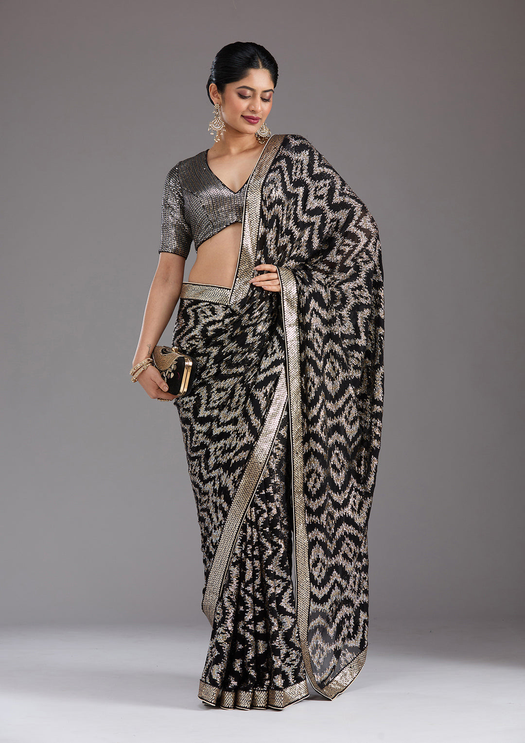 Black Sequins Georgette Saree