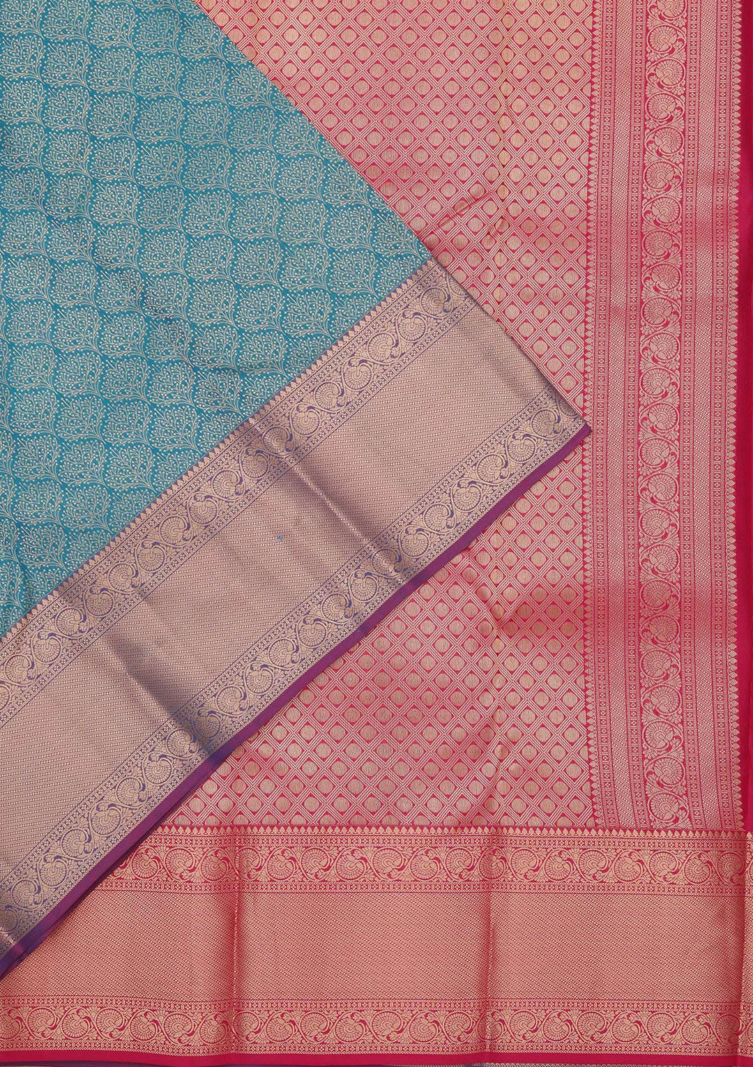 Peacock Blue Pure Silk Jaal Zariwork Saree With Matching Blouse Piece