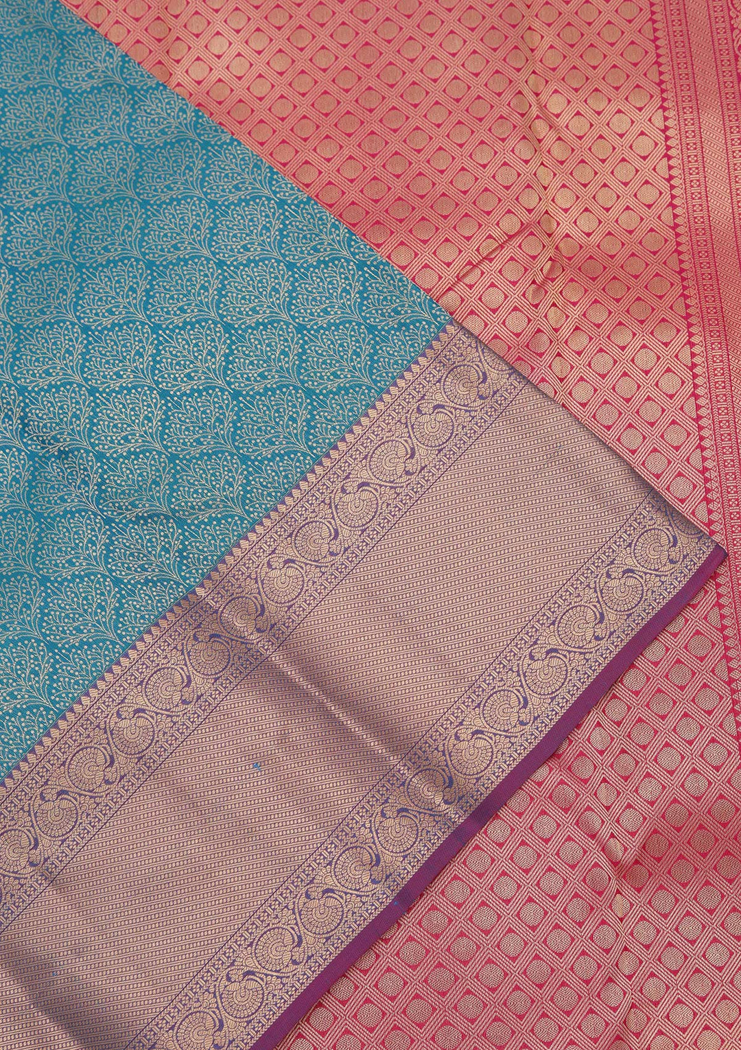 Peacock Blue Pure Silk Jaal Zariwork Saree With Matching Blouse Piece