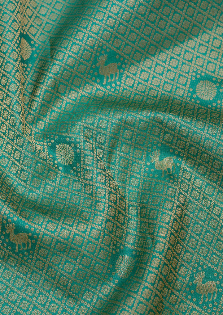 Sea Green Silk Jaal Gold Zariwork Saree With Matching Blouse Piece