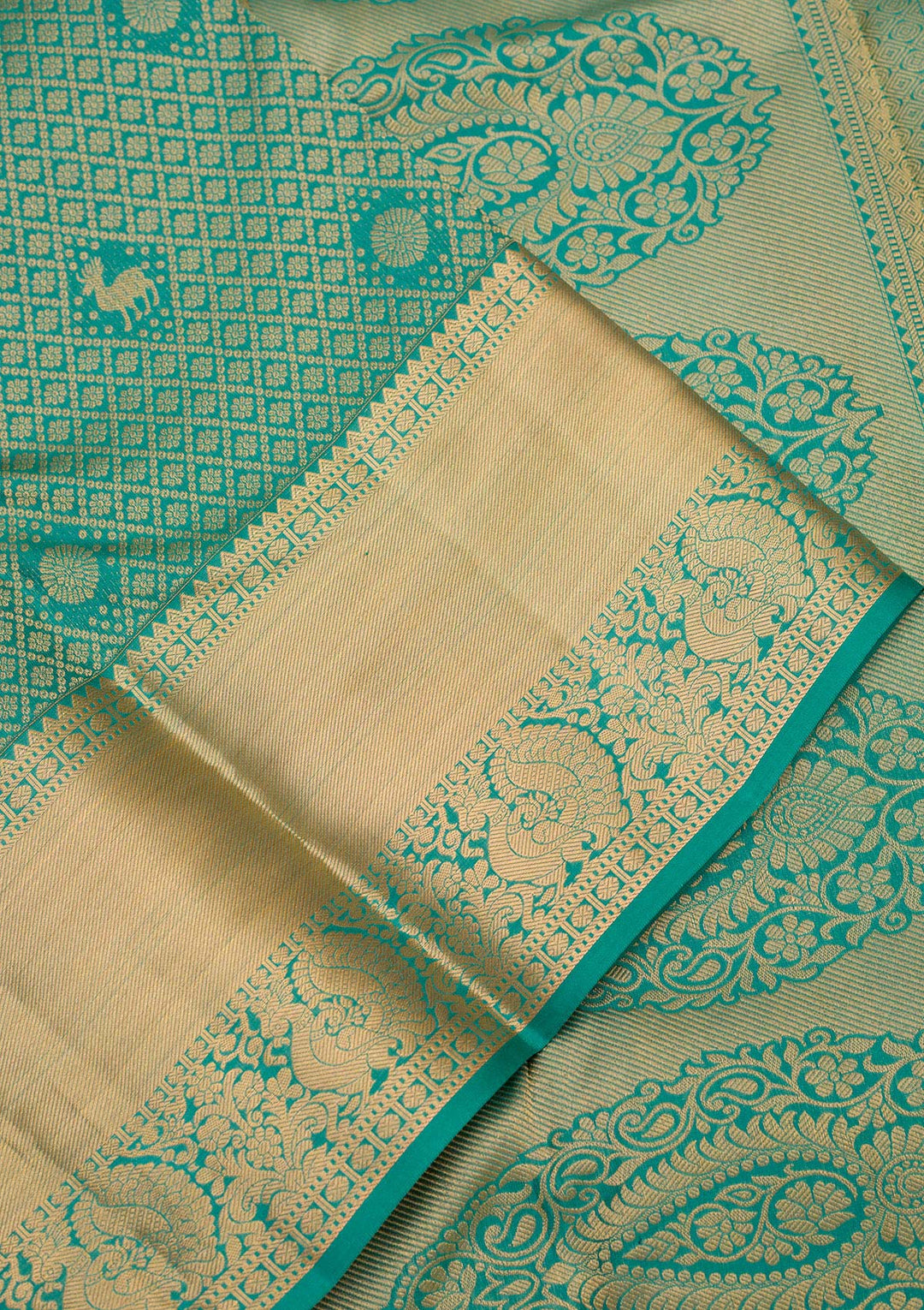 Sea Green Silk Jaal Gold Zariwork Saree With Matching Blouse Piece