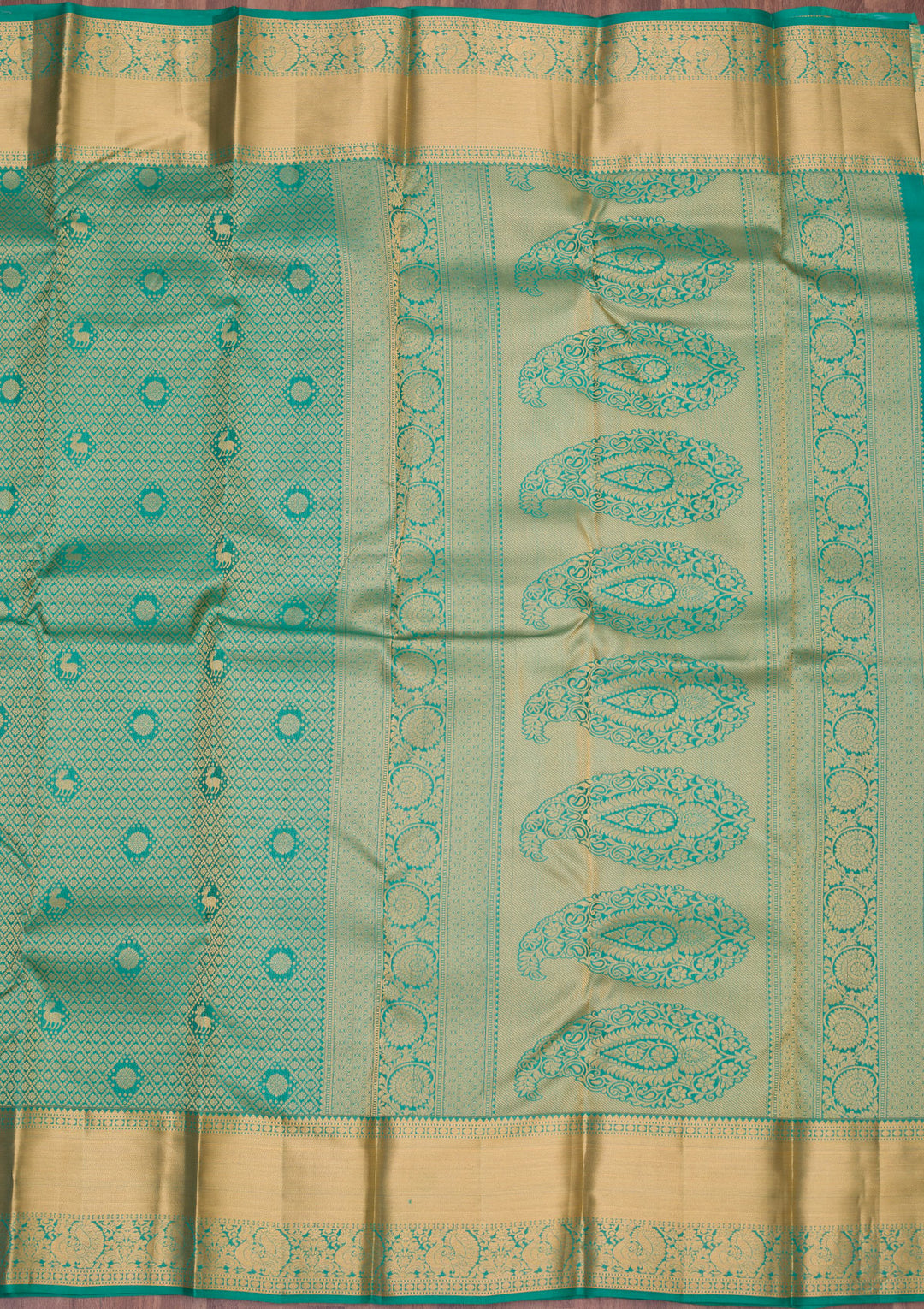 Sea Green Silk Jaal Gold Zariwork Saree With Matching Blouse Piece