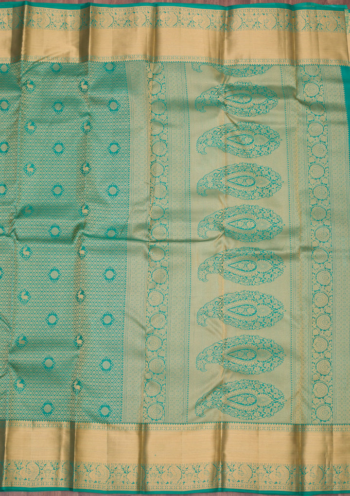 Sea Green Silk Jaal Gold Zariwork Saree With Matching Blouse Piece