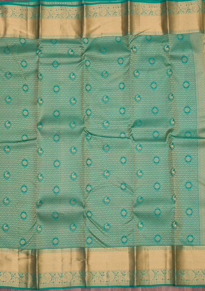 Sea Green Silk Jaal Gold Zariwork Saree With Matching Blouse Piece