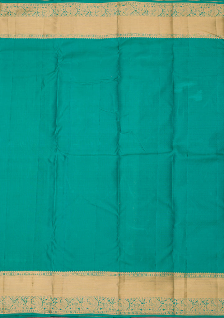 Sea Green Silk Jaal Gold Zariwork Saree With Matching Blouse Piece