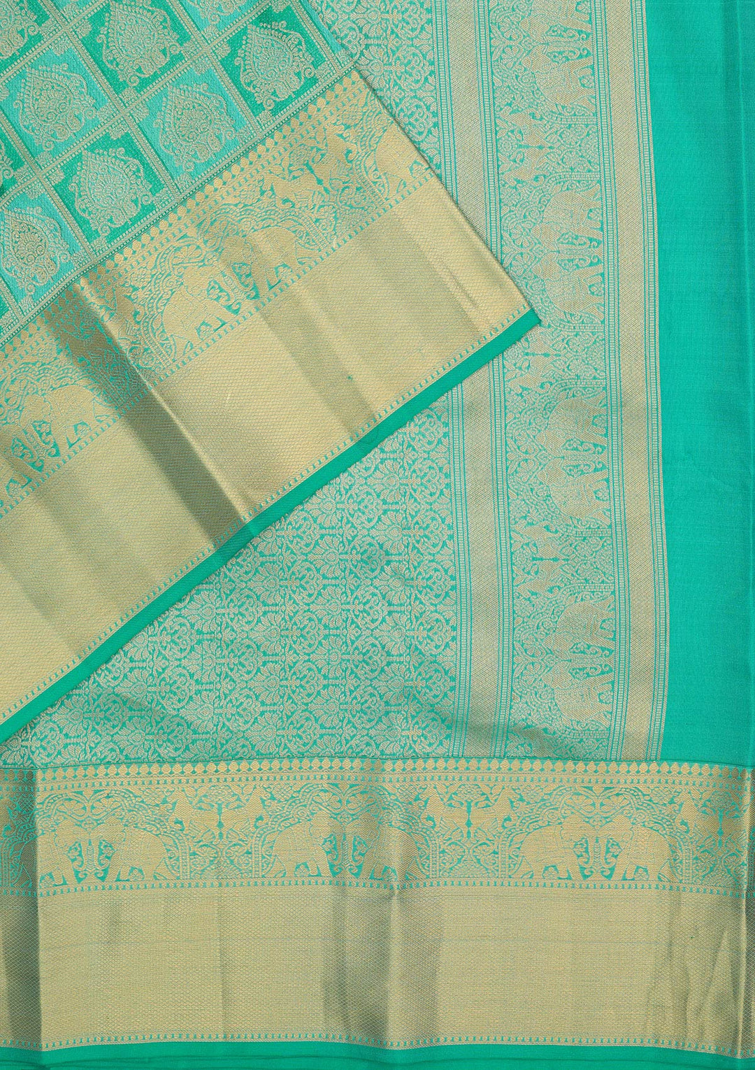 Turquoise Blue Pure Silk Jaal Gold Zariwork Saree With Matching Blouse Piece