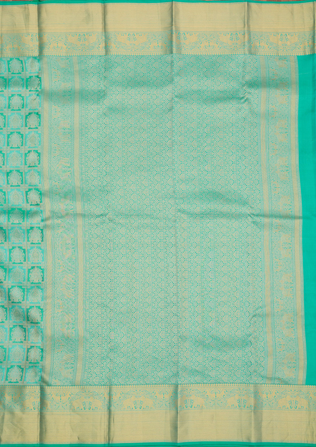 Turquoise Blue Pure Silk Jaal Gold Zariwork Saree With Matching Blouse Piece