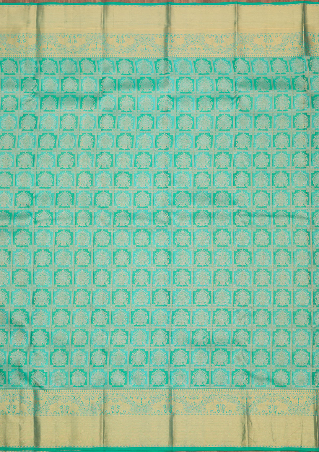 Turquoise Blue Pure Silk Jaal Gold Zariwork Saree With Matching Blouse Piece