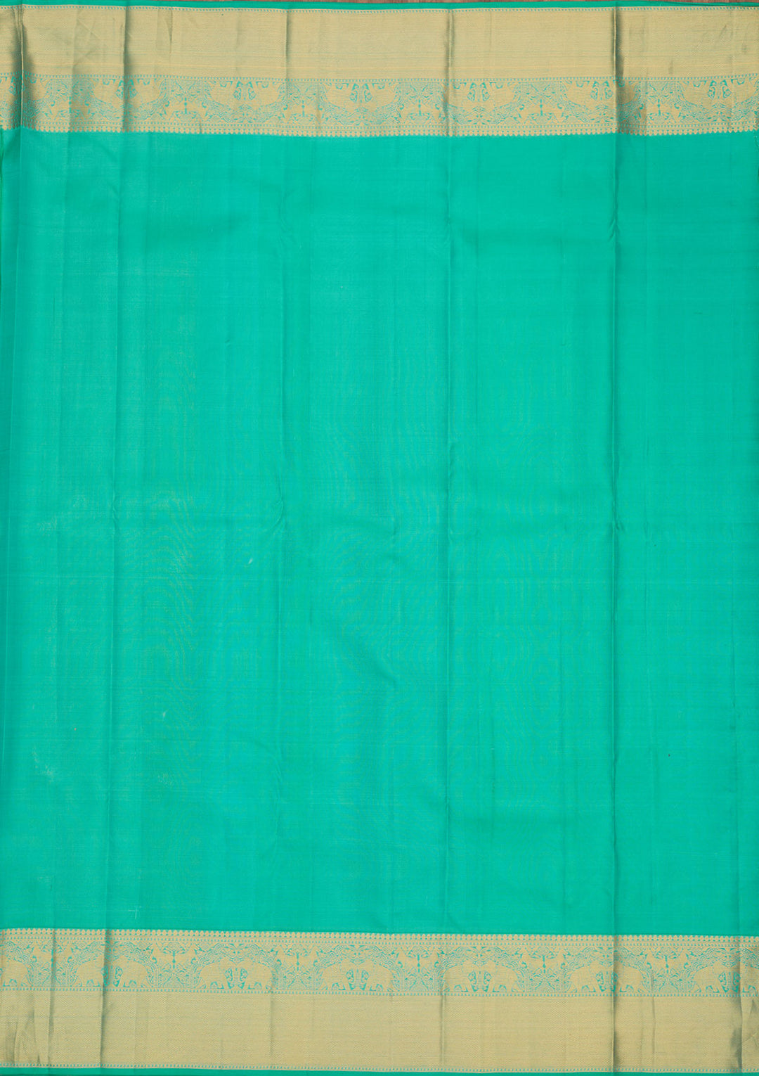Turquoise Blue Pure Silk Jaal Gold Zariwork Saree With Matching Blouse Piece