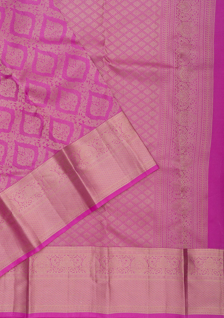 Magenta Pink Pure Silk Jaal Gold Zariwork Saree With Matching Blouse Piece
