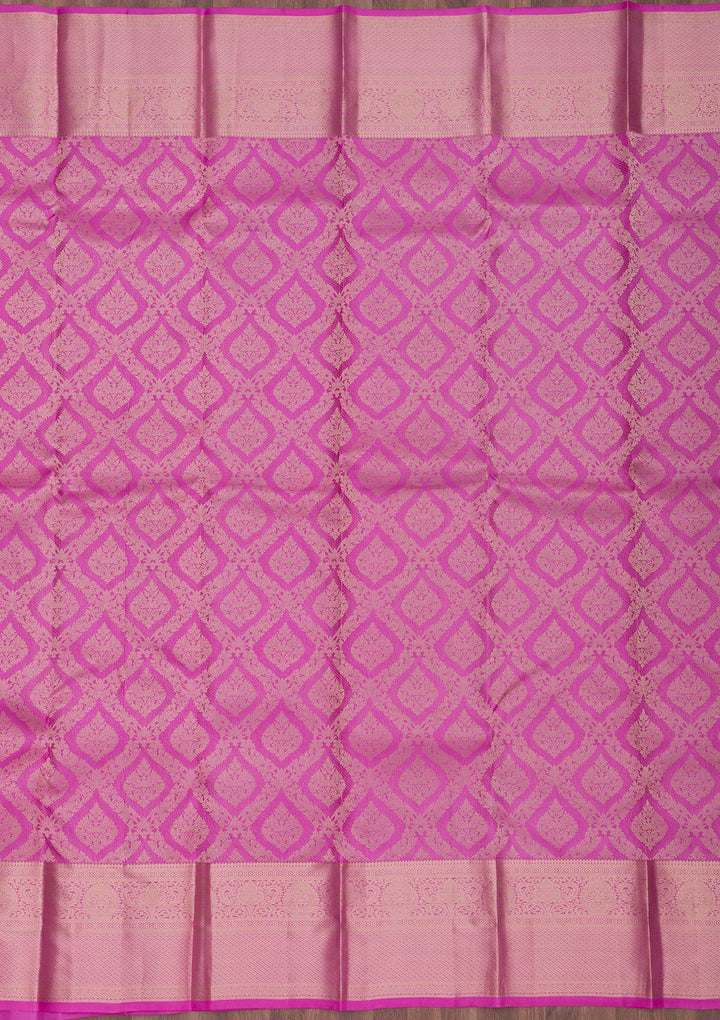 Magenta Pink Pure Silk Jaal Gold Zariwork Saree With Matching Blouse Piece