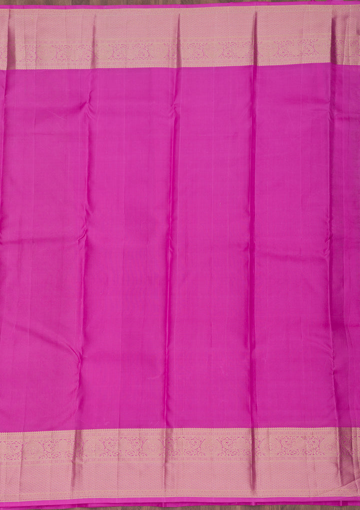 Magenta Pink Pure Silk Jaal Gold Zariwork Saree With Matching Blouse Piece