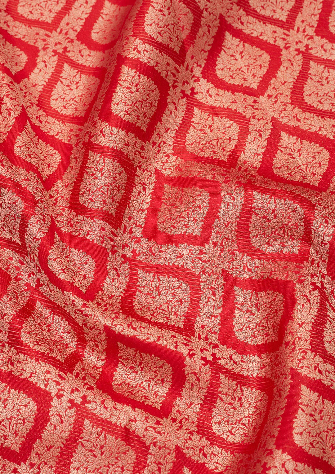 Red Silk Jaal Saree With Matching Blouse Piece