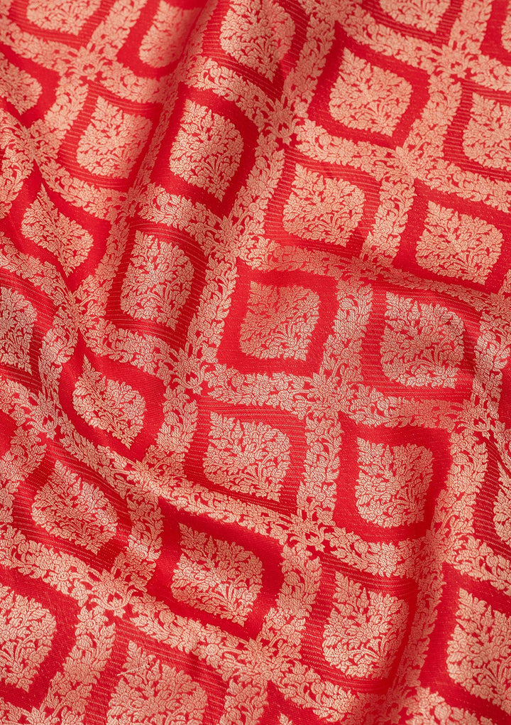 Red Silk Jaal Saree With Matching Blouse Piece