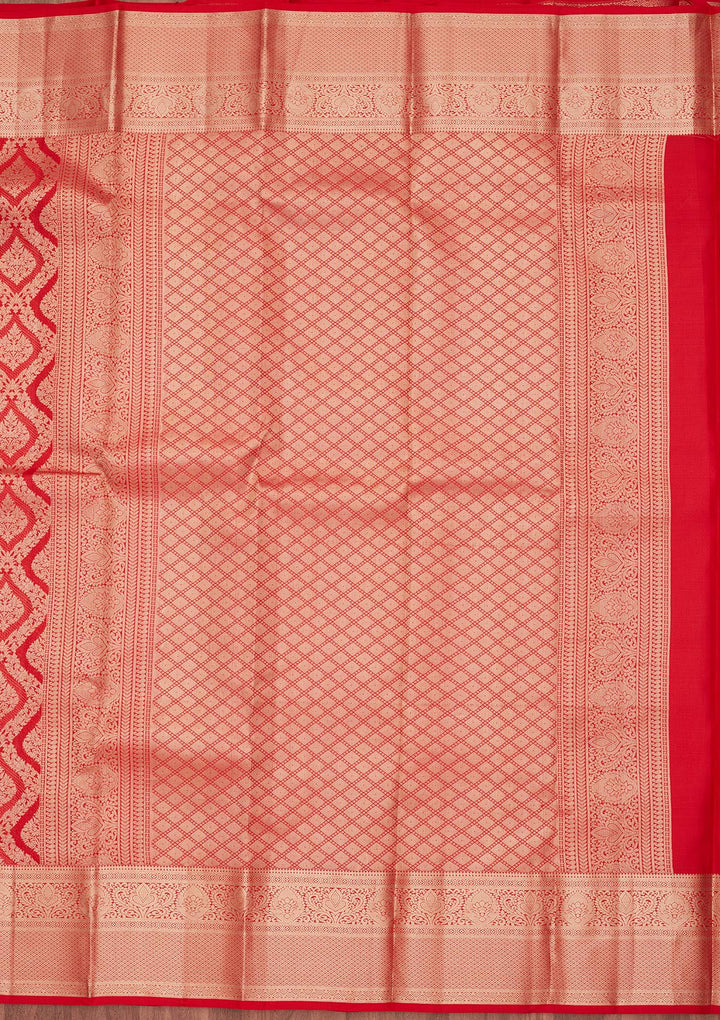 Red Silk Jaal Saree With Matching Blouse Piece