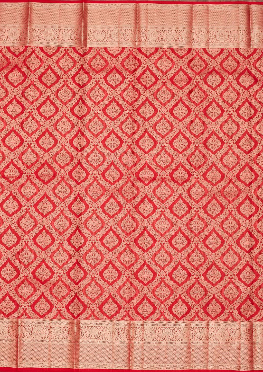 Red Silk Jaal Saree With Matching Blouse Piece