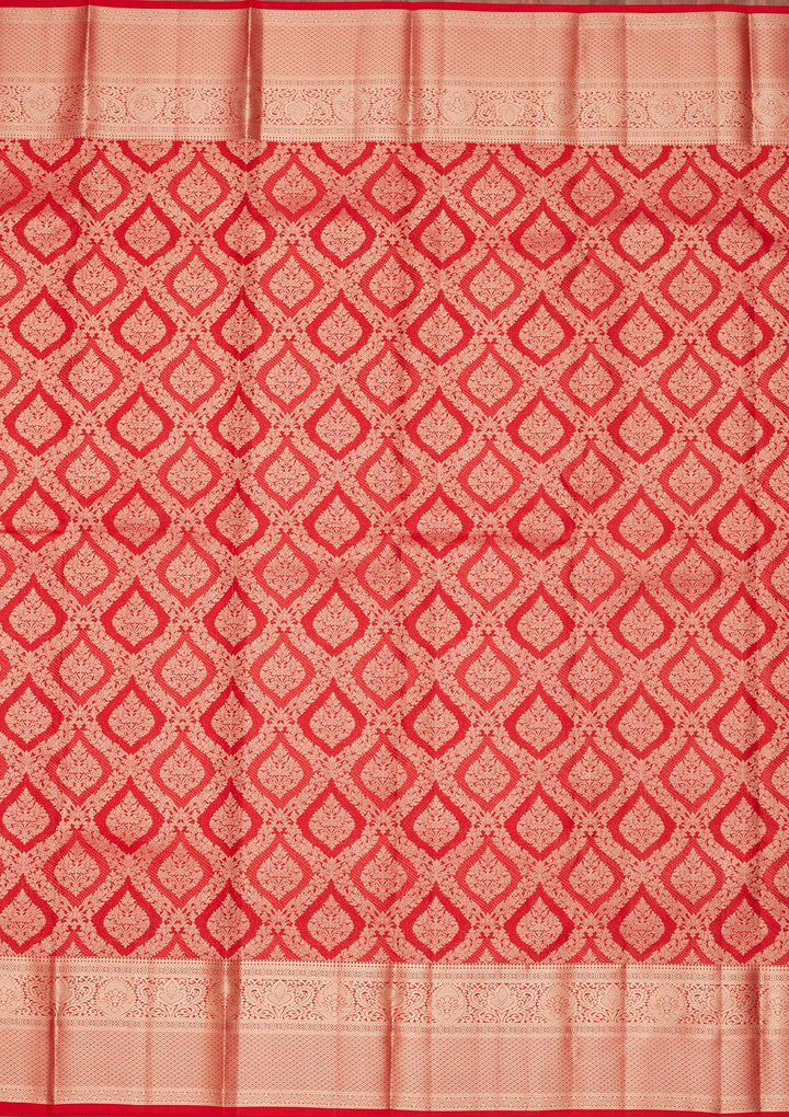 Red Silk Jaal Saree With Matching Blouse Piece