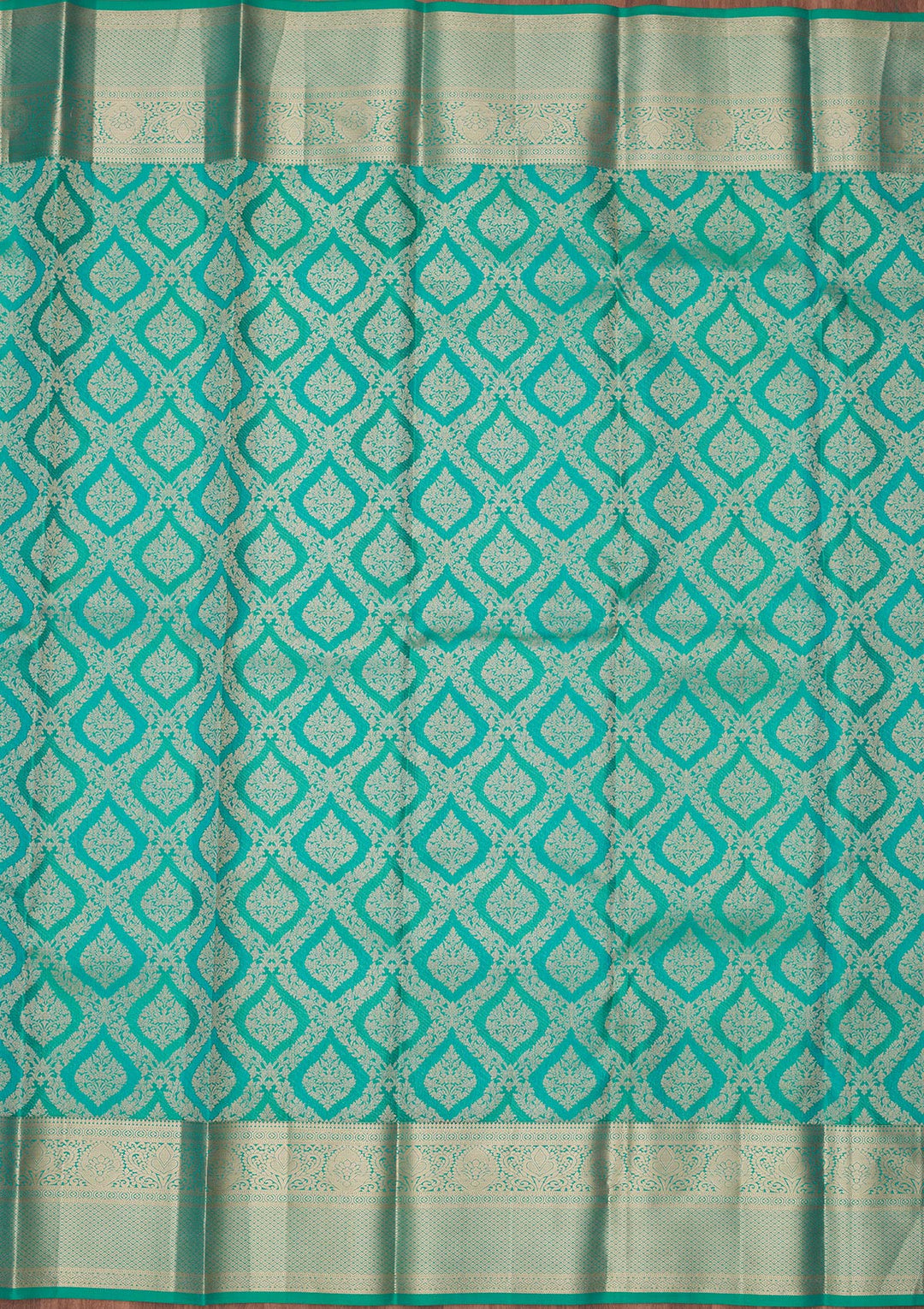 Turquoise Blue Pure Silk Jaal Gold Zariwork Saree With Matching Blouse Piece